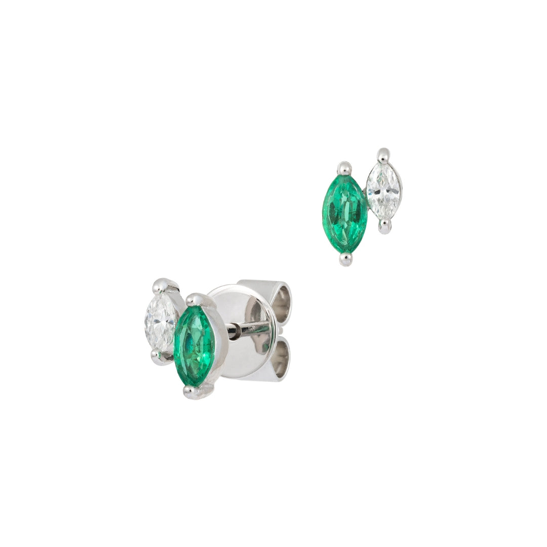 Diamond and Emerald Navette Earring