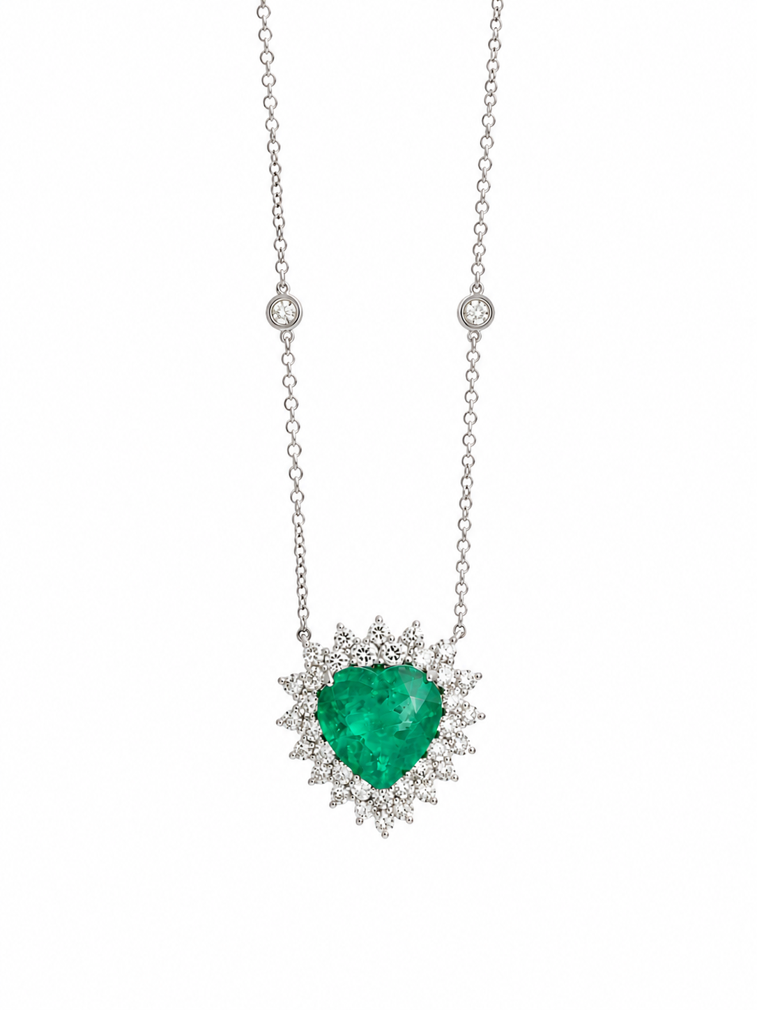 Emerald and Diamond Heart Necklace