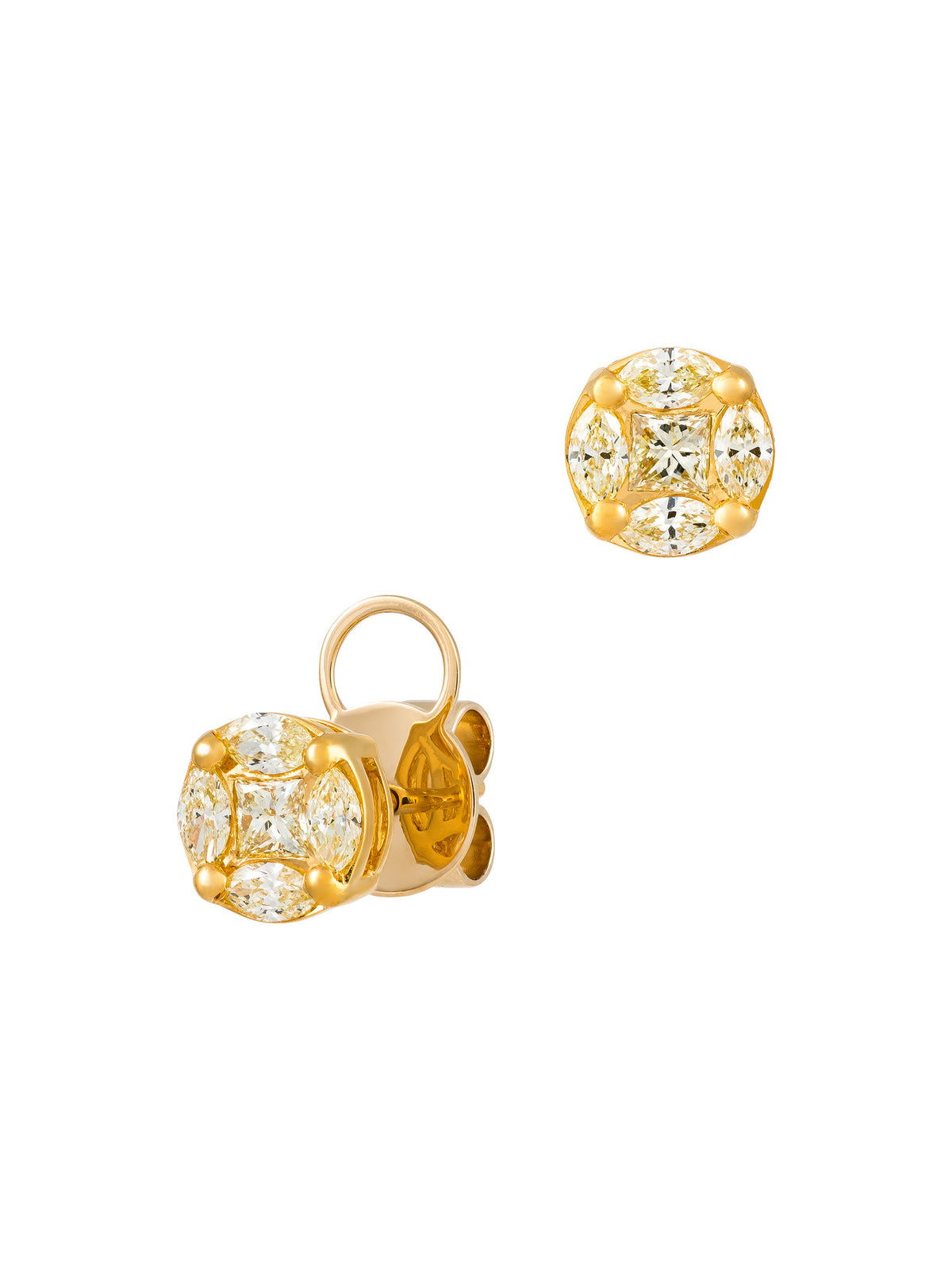 Brinco Cushion G com Ouro Amarelo e Diamantes Fancy Yellow