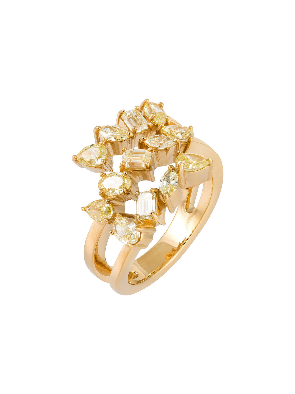 Anel Mix Shape em Ouro Amarelo com Diamantes Fancy Yellow