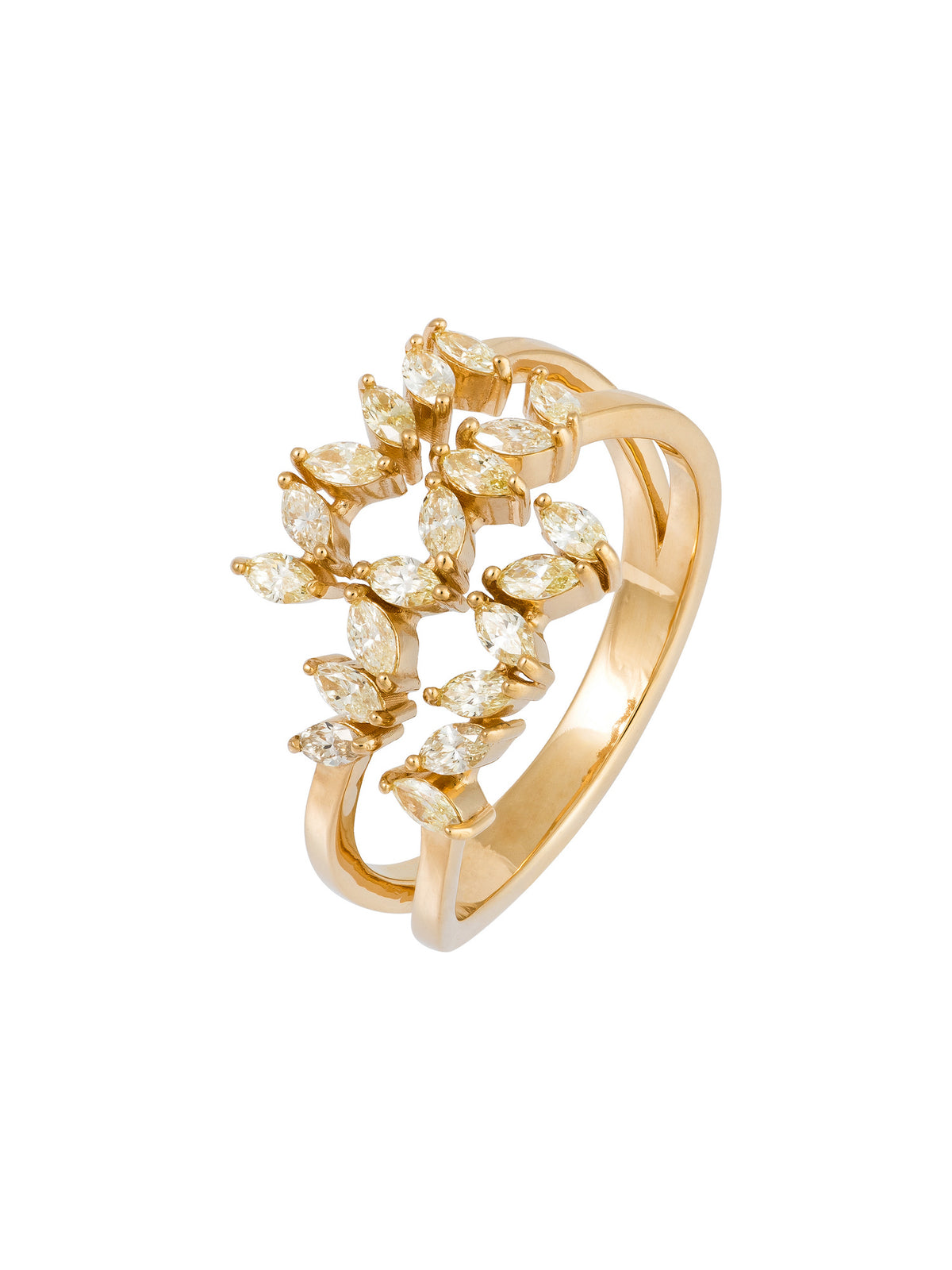 Anel Navetes em Ouro Amarelo com Diamantes Fancy Yellow