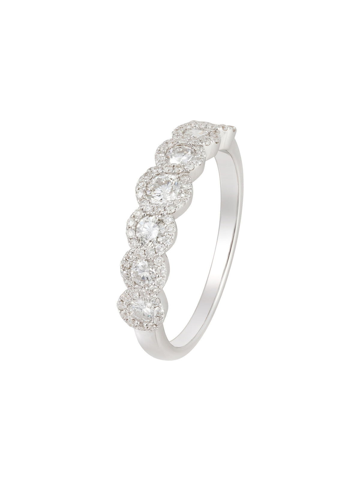 Anel Riviera Halo em Ouro Branco com Diamantes