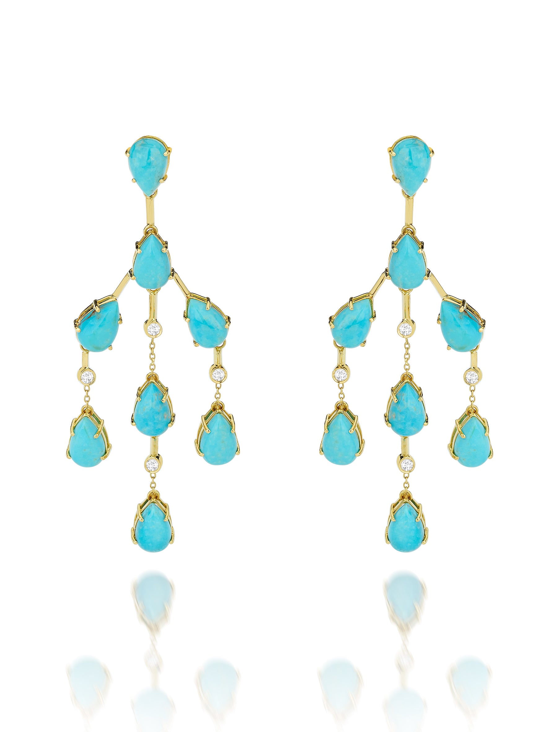 Brinco Longo Turquesa e Diamantes