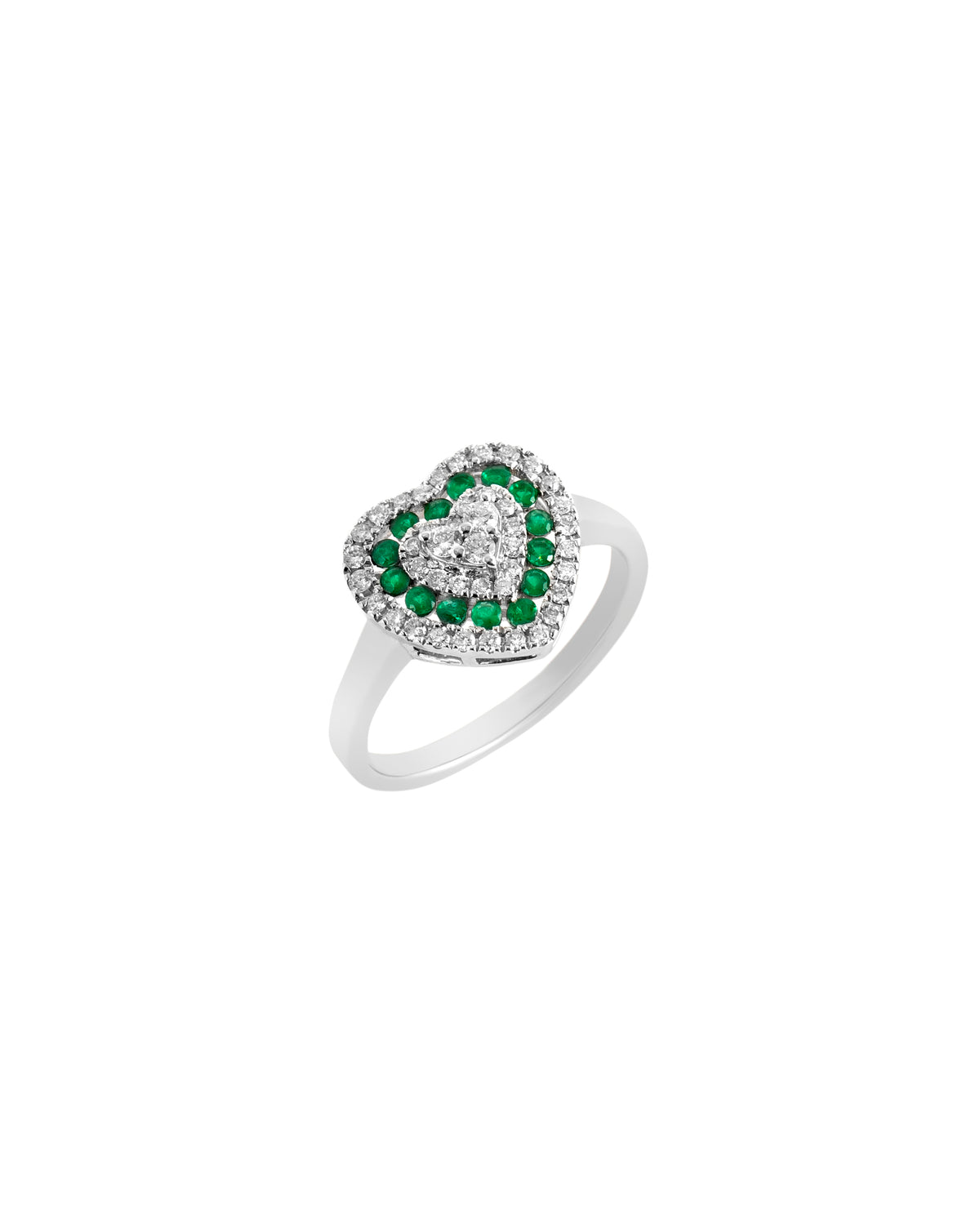 Anel de Coração Esmeraldas e Diamantes