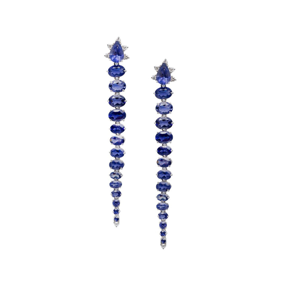 Long Drop Earrings with Iolites and Diamonds