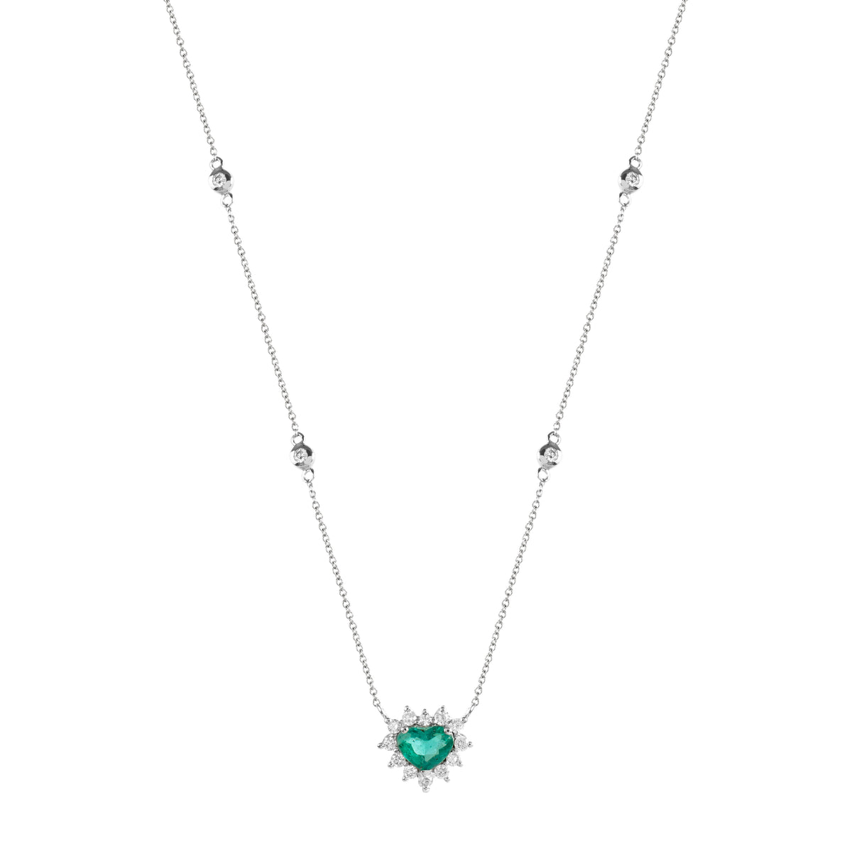 Colar Coração de Esmeralda e Diamantes