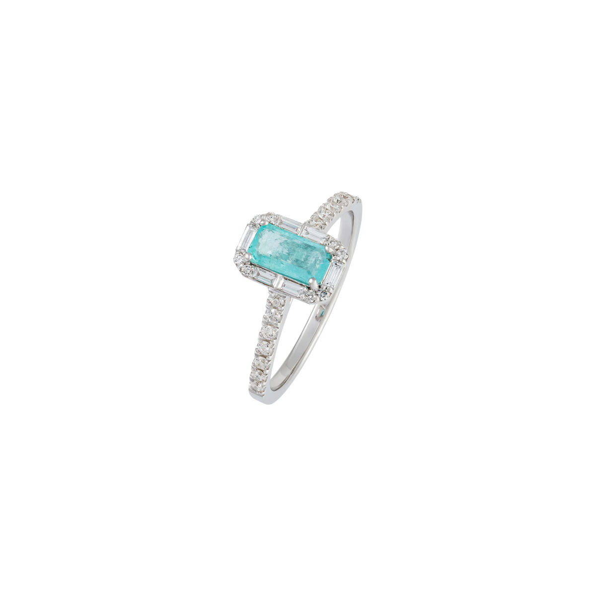 Anel Geometric em Ouro Branco com Turmalina Paraíba e Diamantes