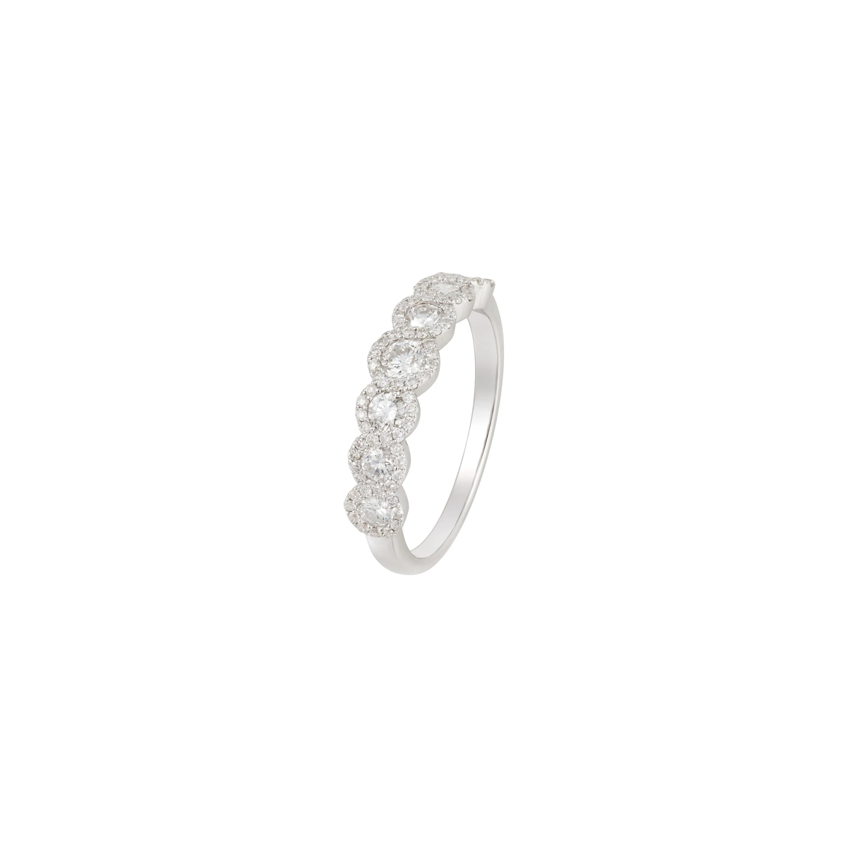 Anel Riviera Halo em Ouro Branco com Diamantes