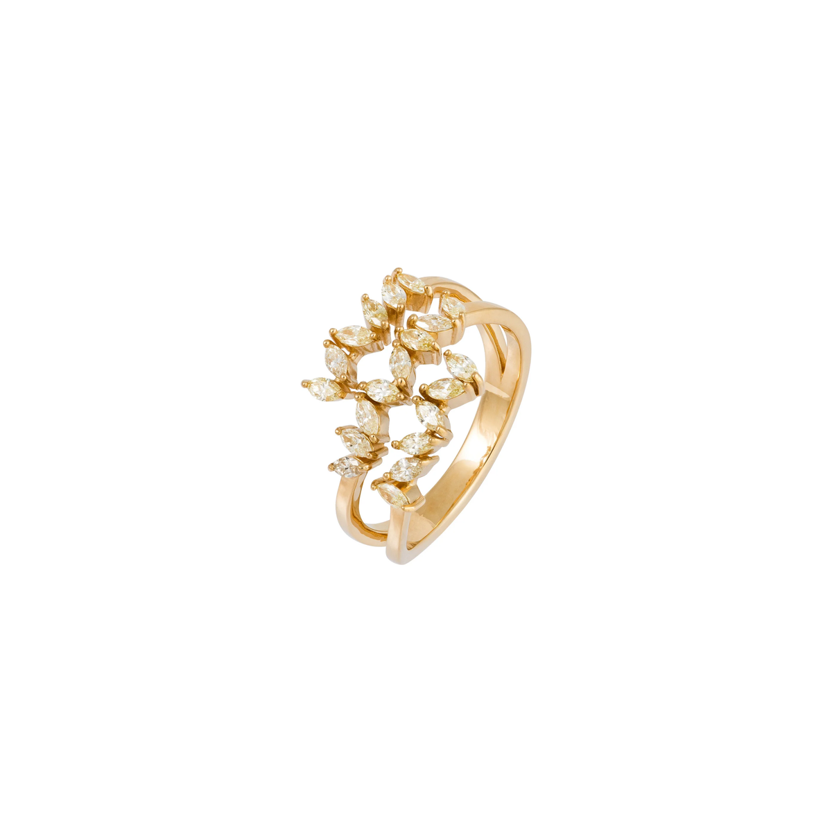 Anel Navetes em Ouro Amarelo com Diamantes Fancy Yellow