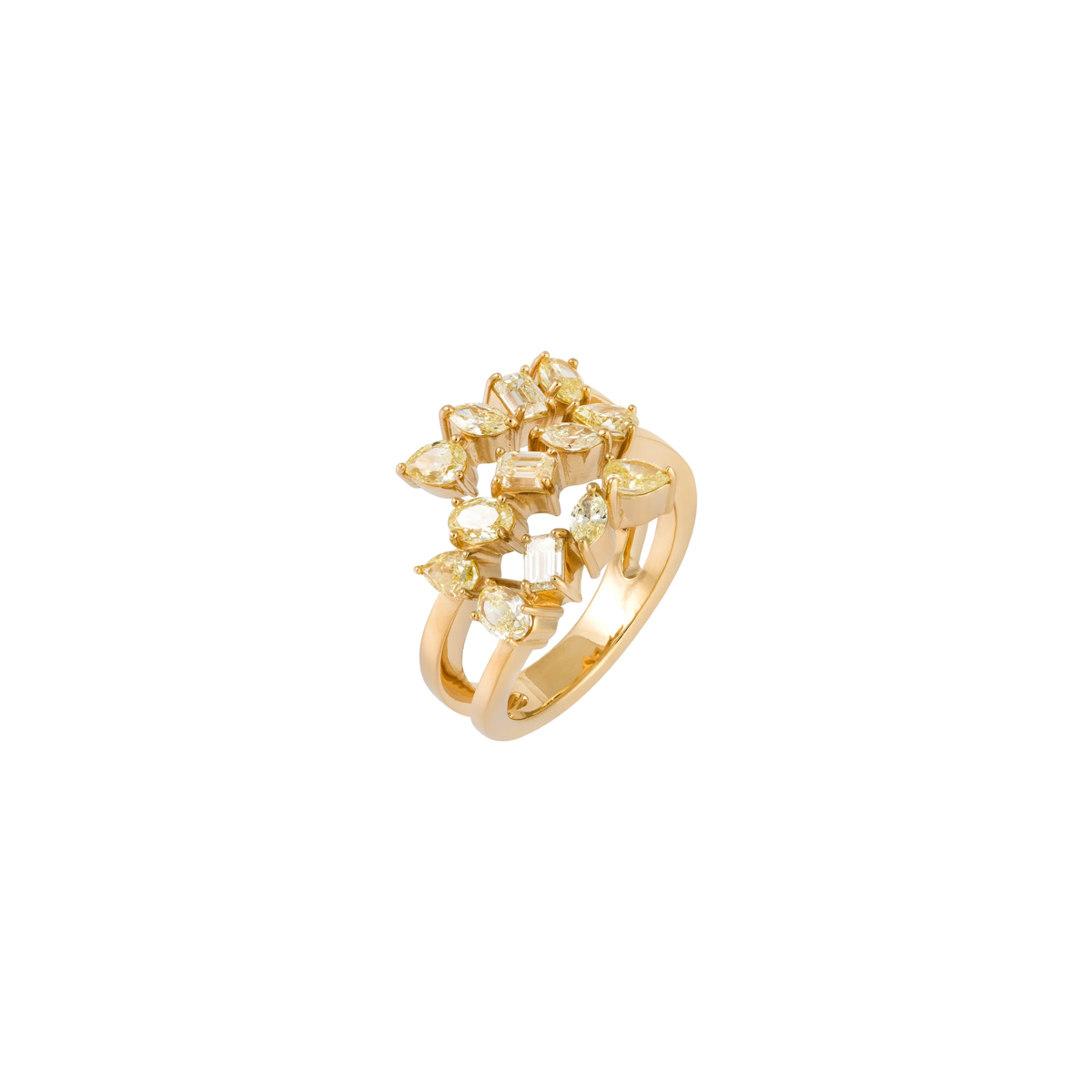Anel Mix Shape em Ouro Amarelo com Diamantes Fancy Yellow