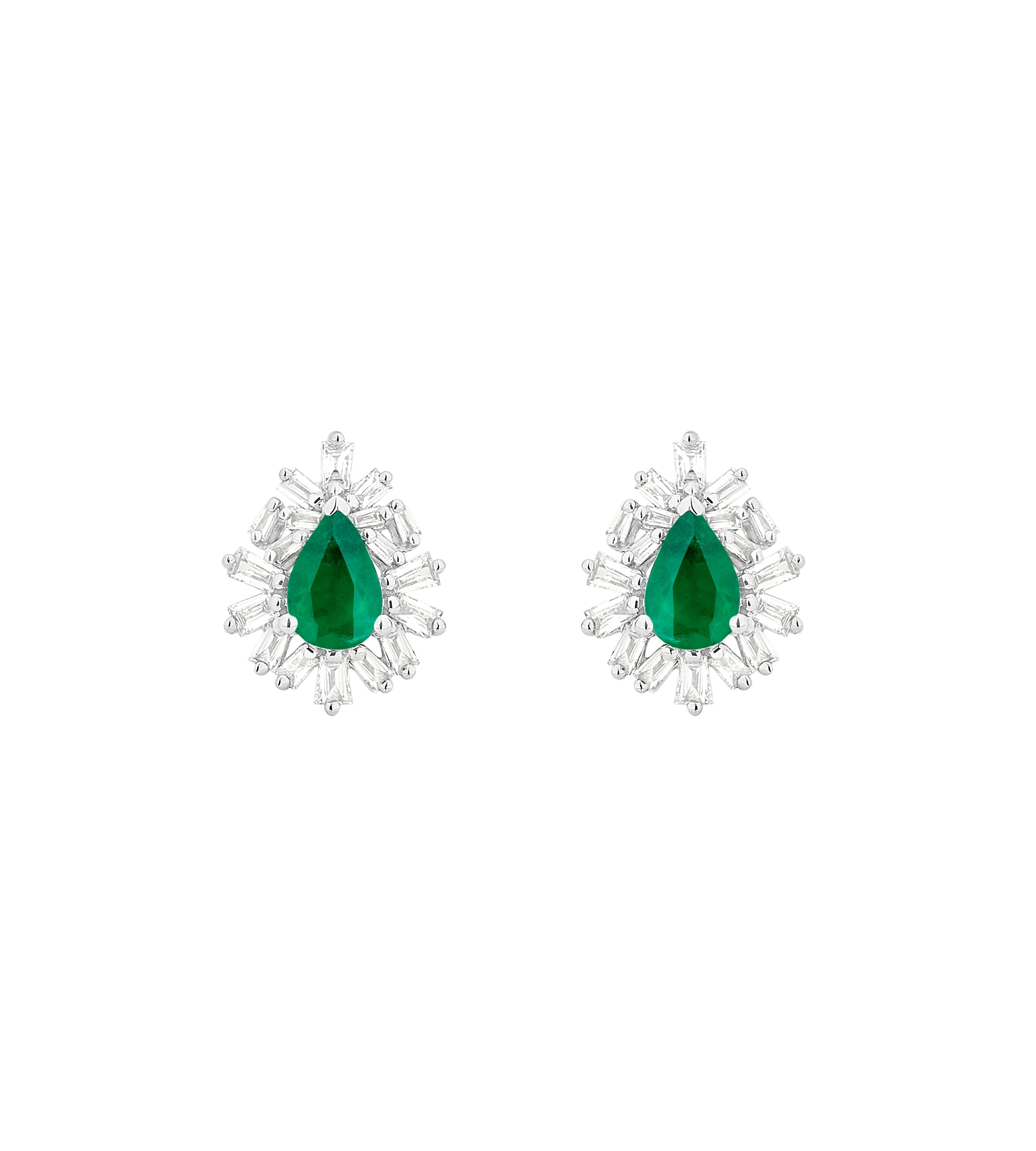 Emerald Teardrop Earring with Diamond Baguette