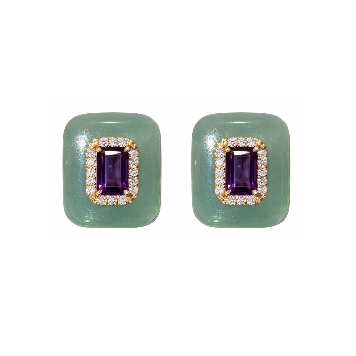 Brinco Frame em Ouro Amarelo com Jade, Ametista e Diamantes