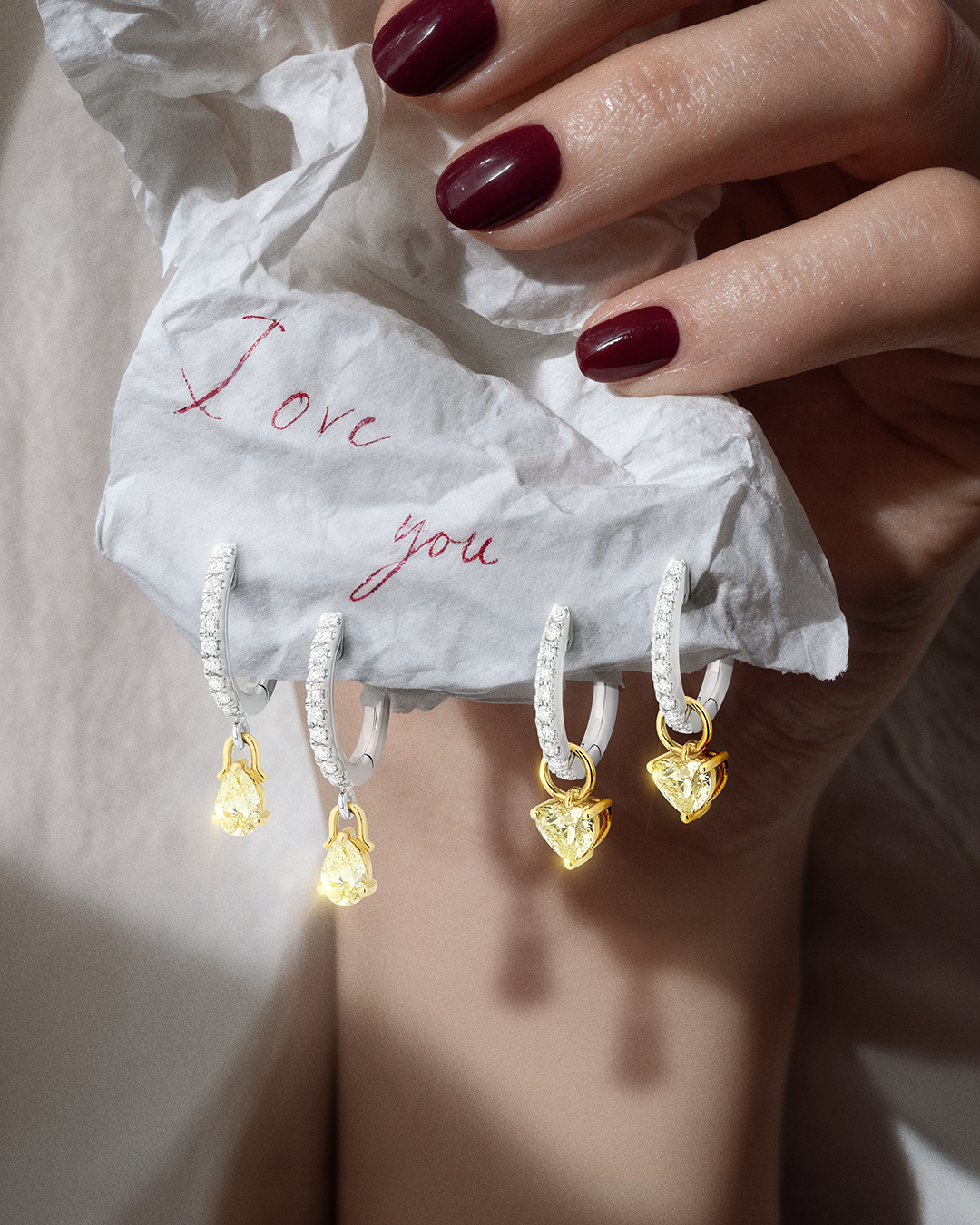 Fancy Yellow Heart Hoop Earring