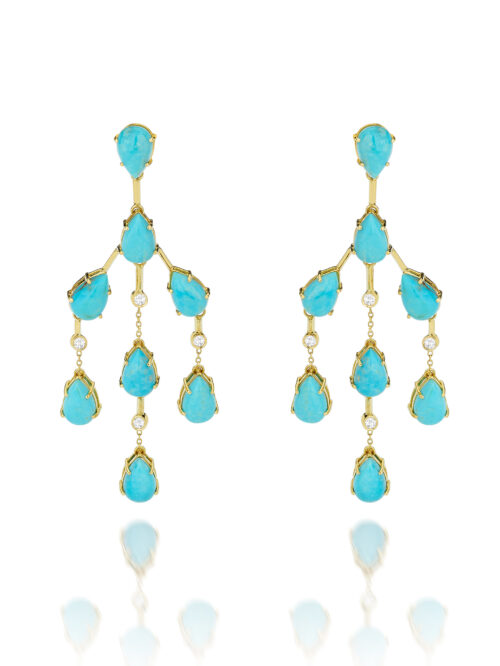 Brinco Longo Turquesa e Diamantes