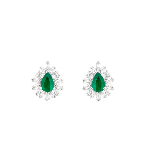 Brinco Gota Esmeralda com Baguete de Diamantes